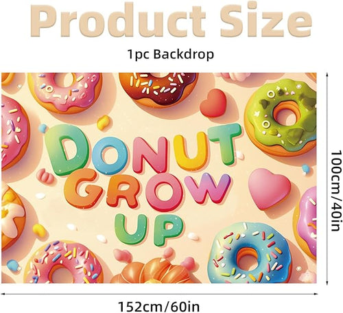 152x100cm/60x40in Donut Backdrop, Sweet Donut Grow Up Birthday Backdrop for Newborn Baby Shower Kids Girls Birthday Party Decorations & Supplies