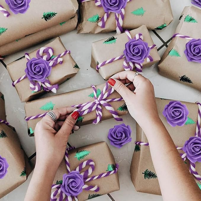 IPOPU Artificial Roses Flowers Heads, 100Pcs Stemless Foam Roses Heads Bulk 3in Fake Flowers for Crafts, Wall Decorations, DIY Wedding Bouquets, Bridal Shower, Party Home Decoration(Dark Purple)
