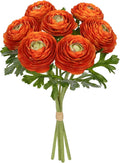 Hollyone 7 Heads Ranunculus Artificial Flowers Orange Fake Ranunculus Small Bouquets Silk Flowers Faux Floral Centerpieces Flower Arrangements for DIY Home Decor Wedding Party Bridal Shower Decoration