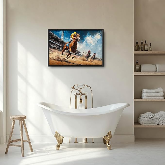 Werstern Cowboy Large Wall Art Horse Race Running Pictures Wall Decor Arena Canvas Animal Print Painting Modern Artwork Home Decoration for Living Room Bathroom Bedroom Office Framed 36"x24"
