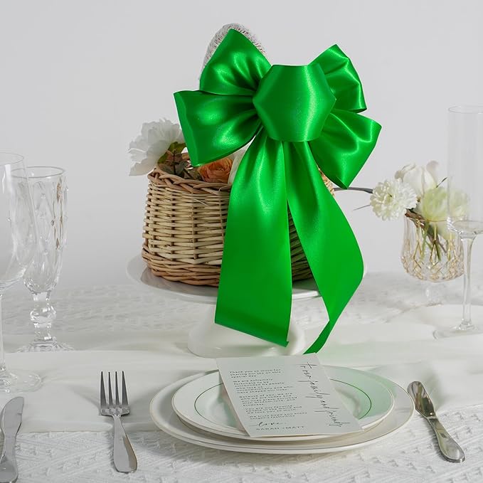 MEEDEE Emerald Green Satin Ribbon Lux Double Faced Satin Ribbon 3 Inch Wide Green Christmas Ribbons by 10 Yards Emerald Green Ribbons for Christmas Tree, Weddings, Flower Bouquet, Bow Making