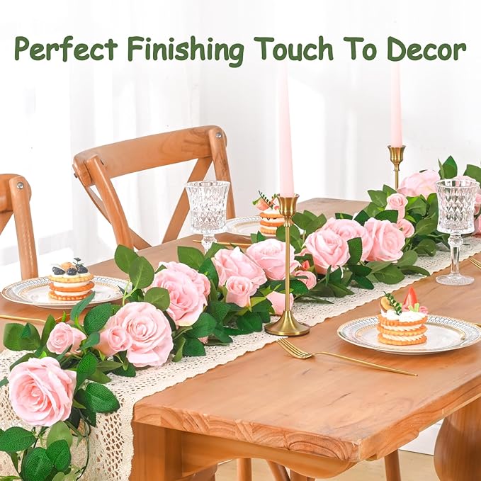 4 Pcs Flower Garland, 26.4 Ft Pink Floral Garland Fake Flowers for Wedding Arch Party Wall Garden Room Decor