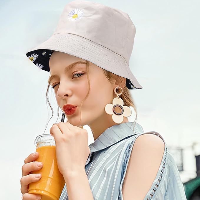 Sun Hat for Women Bucket Hat Cotton Reversible Summer Travel Beach Fishing Cap