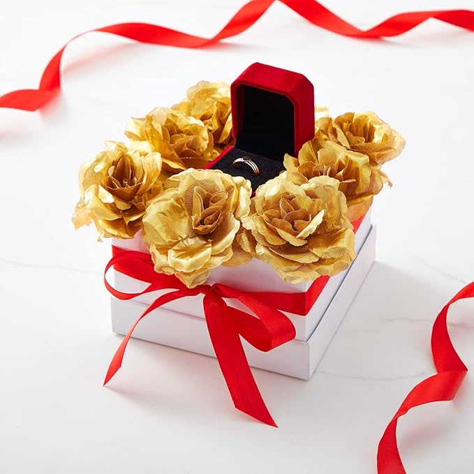 Bright Creations Gold Flowers Artificial Roses - 50-Pack, 3 in, Stemless Silk Rose Heads for Home & Wedding Decor & Faux Bouquets & Floral Accents