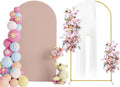 Putros 7.2ft Metal Arch Stand with Cover Nude Pink Spandex Fitted Wedding Arch Cover and Round Top Chiara Backdrop Stand Set for Birthday Party Baby Shower Decoration