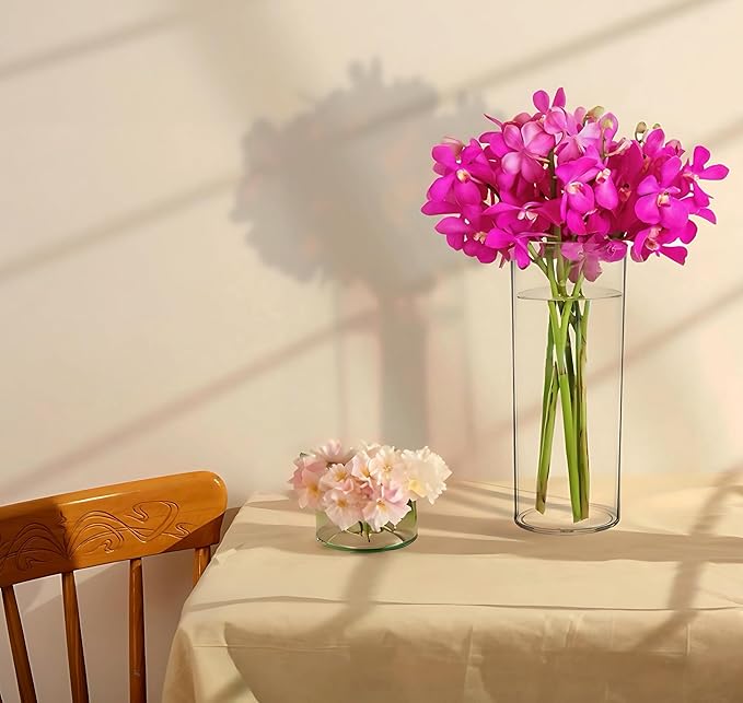 KLIFA- Carlsbad- Set of 3 pcs, 6, 9 & 11 Inch Tall, Plastic Cylinder Vases for Centerpieces, Acrylic Flower Vase for Wedding Centerpieces, Home Decorations, Clear