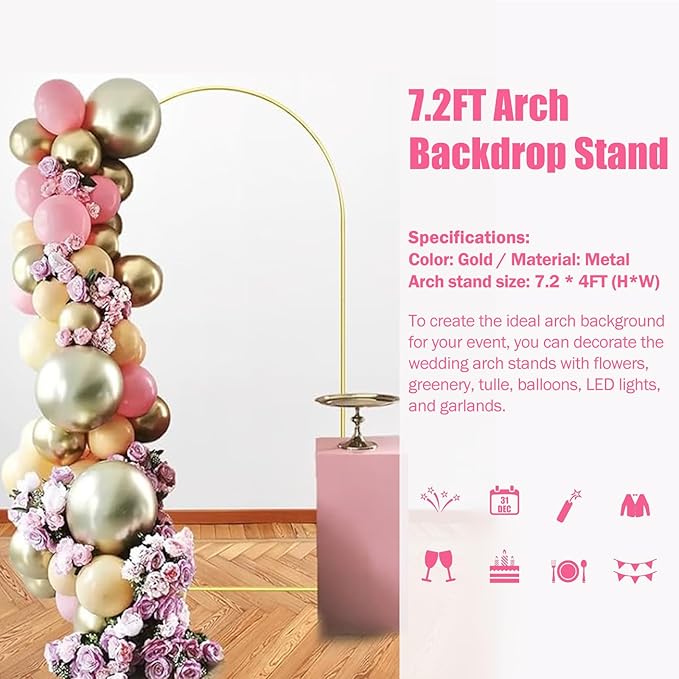 Wedding Arch Backdrop Stand for Parties,Metal Arch Backdrop Stand with Storage Bag for Wedding Ceremony Birthday Party Bridal Baby Shower Photo Booth Garden Floral Balloon Arches Decoration(6.6FT)