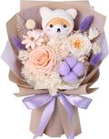 Forever Flowers Bouquet with Cute Doll - Preserved Flowers for Delivery, Real Eternal Roses Bouquet for Mothers, Mom, Girlfriend, Wife Anniversary Birthday Gifts for Women Men