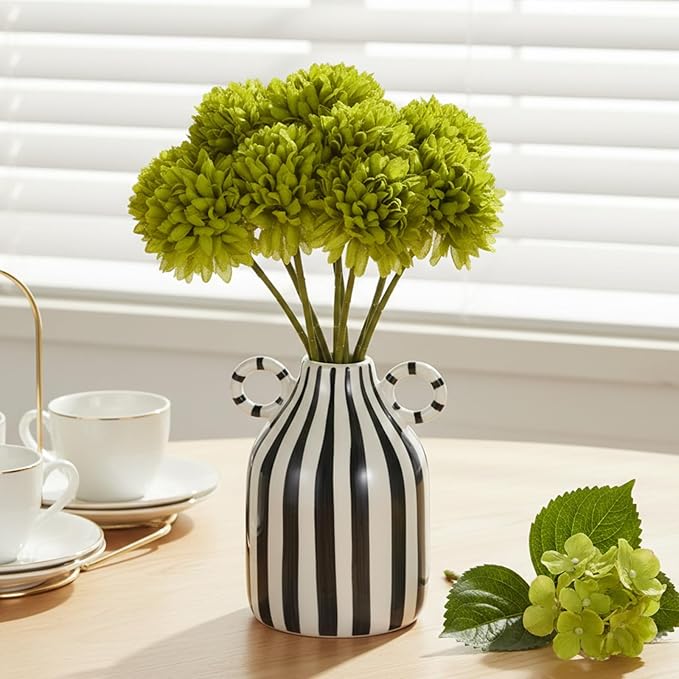 12 Pcs Artificial Chrysanthemums Flowers, Fake Silk Ball Flowers Mums Bouquets Arrangements Green Silk Flower for St Patricks Day Wedding Home Decor Table Centerpiece