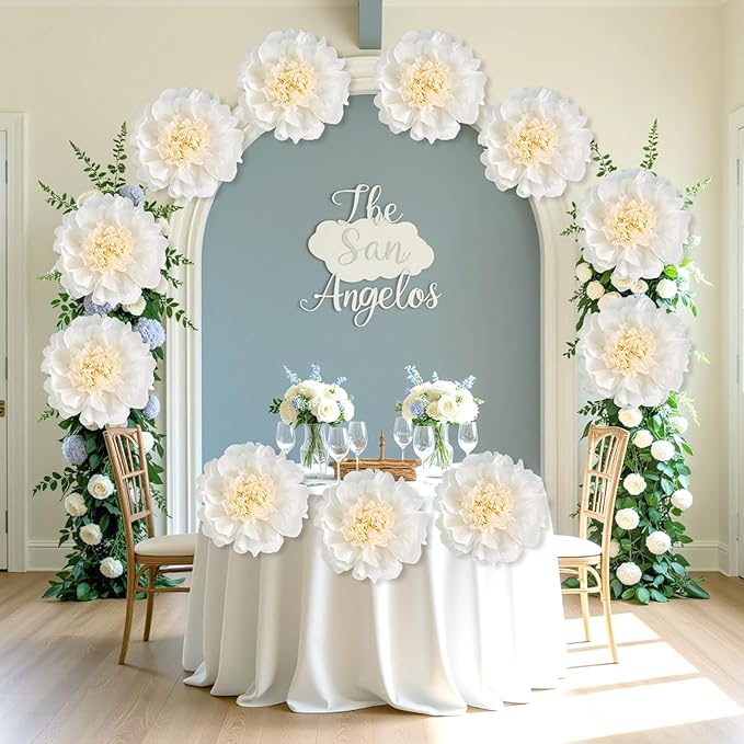 PATTEPOINT 12PCS White Paper Flowers Decorations for Wall Giant Tissue Paper Flowers 12'' White Giant Crepe Artificial Flowers Large Flowers for Wedding Birthday Baby Shower Party Home Decor Supplies