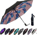 LLanxiry Compact Travel Umbrella, 44" Canopy, Automatic Open/Close Windproof Umbrella, 210T Pongee, 8-Rib Fiberglass, Travel Size Mini, Portable Rain/Sun Umbrellas UPF 50+ with Cover
