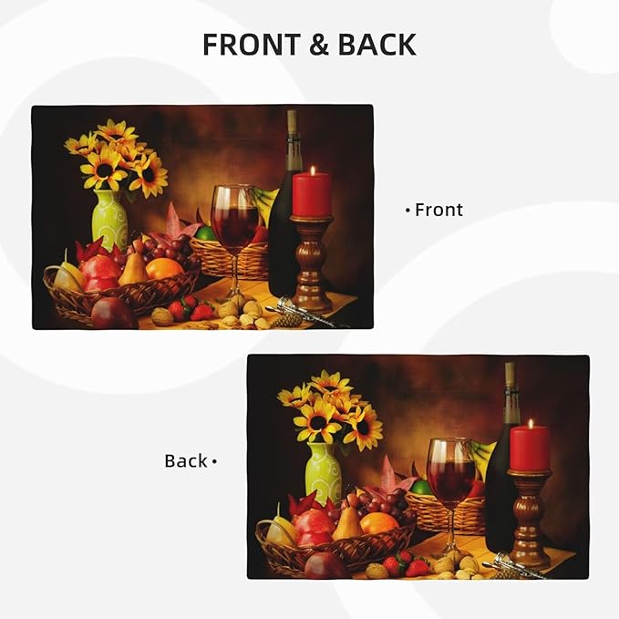 Wine Placemats Set of 4 Red Wine Flowers Fruits Romantic Evening Linen Placemat Indoor Outdoor Party Home Desktop Kitchen Dining Room Decoration 12x18 Inch