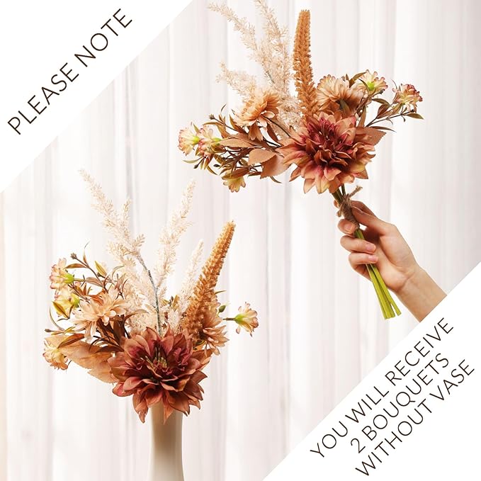 Fake Flower Bouquet, Faux Flower Arrangement for Decorating Kitchens, Bedrooms, Bathrooms, Realistic Artificial Flowers Made of Silk & Plastic, Floral Decoration with Dahlia & Small Blossoms