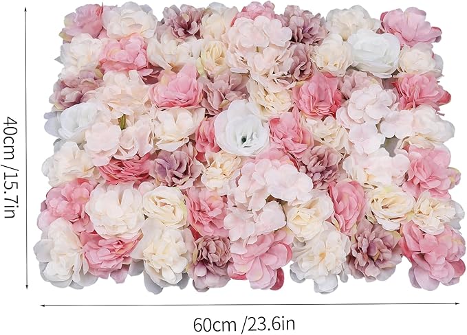 12 PCS Flower Wall Panels, 3D Rose Hydrangea Floral Wall Background Silk Flowers Panel Decoration, 23.6x15.7inch Artificial Flower Backdrop for Wedding, Party, Anniversary