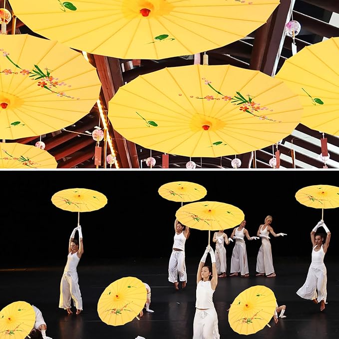 33" Yellow Flower Silk Cloth Decoration Handmade Parasol Umbrella Chinese Japanese Asian DIY Art Dance Classical Umbrella for Wedding Parties Photography Costumes Cosplay (Yellow)