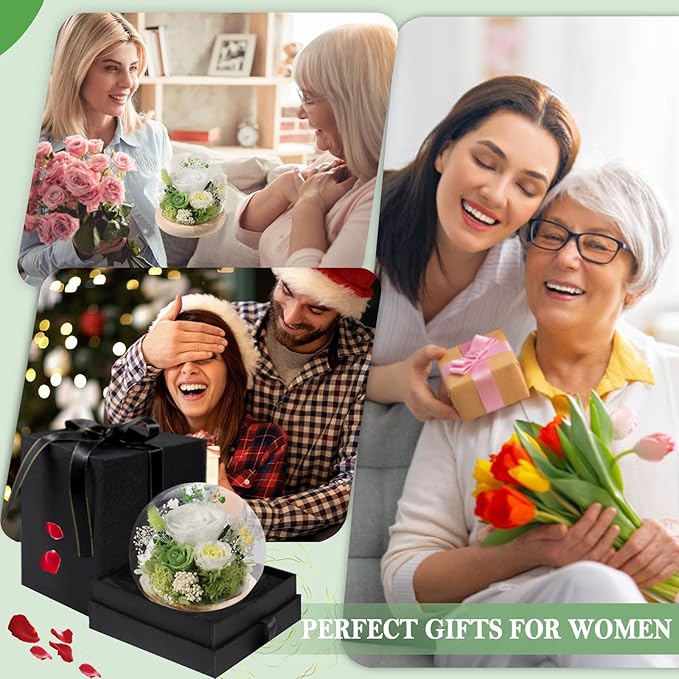 FIACO Preserved Rose Birthday Gift for Women Forever Fresh Flowers for Prime Delivery Gift for Mom Grandma Wife Valentines Mothers Day Christmas Anniversary Eternal Roses in Glass Dome