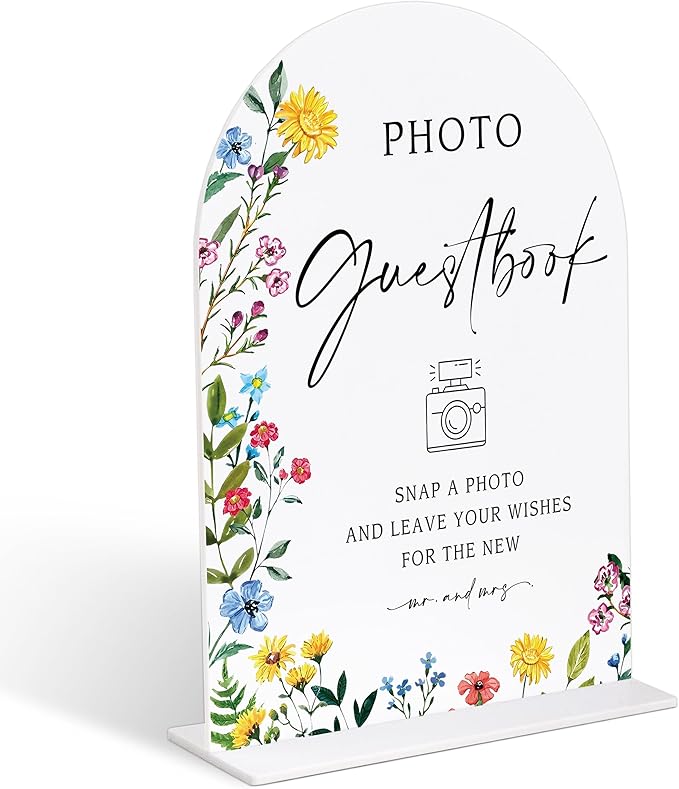 Acrylic Wedding Signs Photo Guest Book Sign for Reception, 6x8" Floral Themed Arch Acrylic Table Decor, Love Is In Bloom & Baby In Bloom Decorations for Baby Shower Bridal Shower Engagement