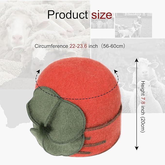Sumolux Beanie Hats for Women Wool Skull Cap Beret Floral Cuffed French Vintage Dress Cloche Classic Winter 1920s