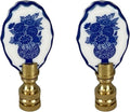 Royal Designs, Inc. Porcelain Oval Flowers Vase Design Finial for Lamp Shade, Polished Brass, Blue & White, Pack of 2