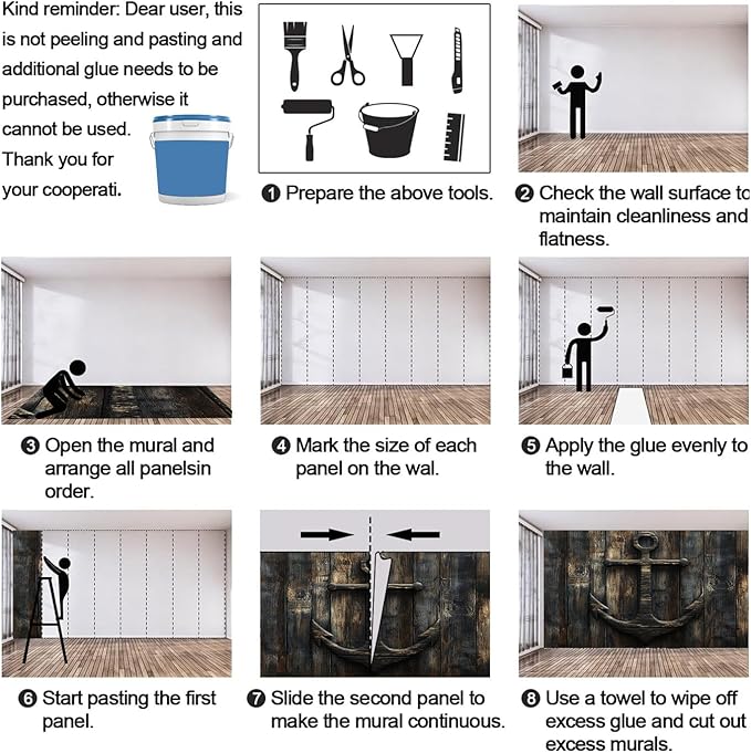 Nautical Anchor Wall Mural, Coastal Style Anchor 3D Wall Murals, Ocean Nautical Wallpaper Mural, for Living Room Bedroom Large Wallpaper Indoor Decor 78.7" W x55.1 H