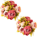 Fule 2 Pack Large Artificial Peony Silk Flower Bouquets Arrangement Wedding Centerpieces (Dark Pink)