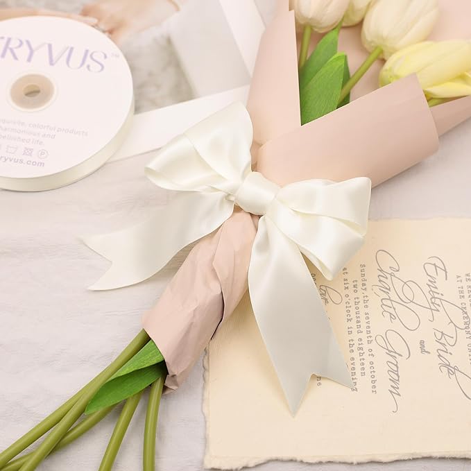 Ivory Satin Ribbon, Double Faced 1-1/2 Inch X 50 Yards Ivory Ribbon, Premium Satin Ribbon for Gift Wrapping, Crafts, Hair Bow Making, Sewing, Flower Bouquet, Wedding Party Decor