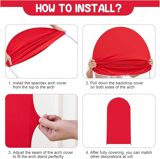 Red Arch Backdrop Covers - 6.6FT, 5FT Spandex Fitted Wedding Arch Stand Covers Round Top Chiara Stretchy Arch Backdrop Cover for Christmas Wedding Birthday Party Decoration