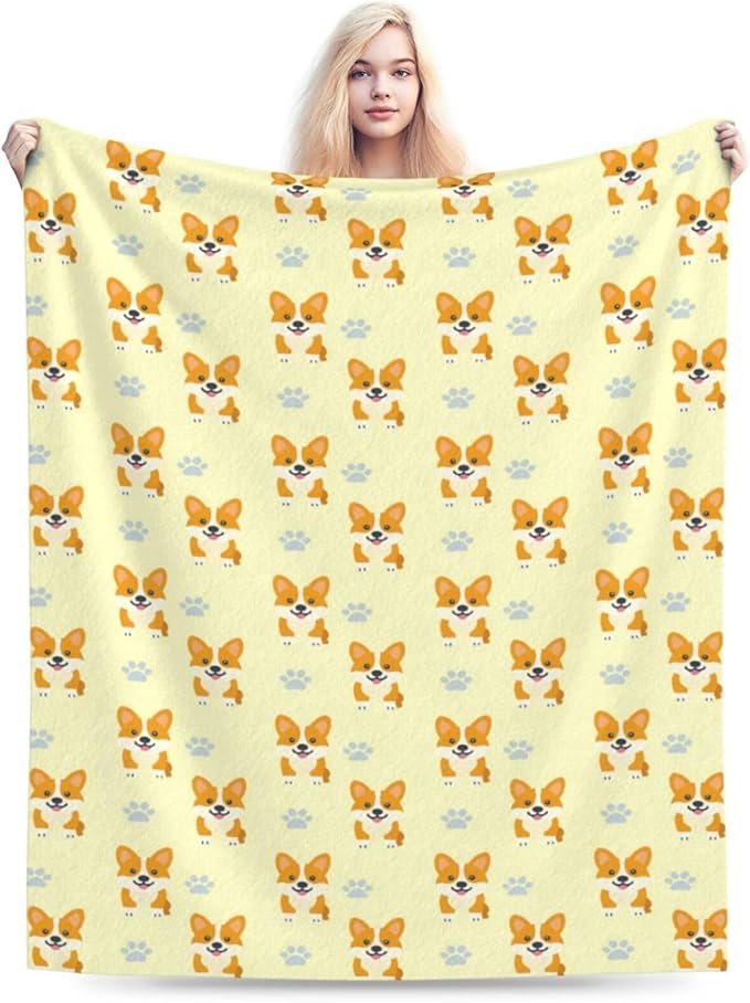 Corgi Blanket Cute Corgi Dog Throw Blanket Puppy Soft Cozy Fleece Fuzzy Stuffed Plush Flannel Gifts for Girls Women Boys Kids Adults 50"X60"
