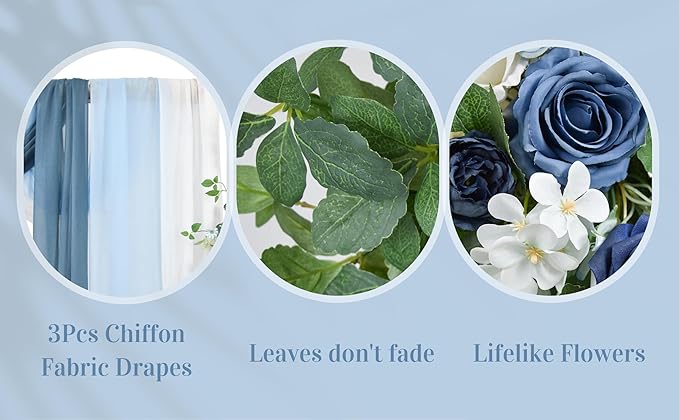 Ting's time Artificial Wedding Arch Flowers Kit (Set of 5)-2Pcs Floral Swag Arrangement 3Pcs Fabric Drap for Wedding Ceremony Reception Backdrop Decoration Blue
