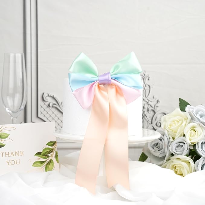 Pastel Ribbon Assortment - 1.5 Inch Double Face Rainbow Colored Satin Ribbon 6 Rolls, 30 Yards for Garland Baby Shower Crafts Birthday Party Wedding Easter's Day Christmas
