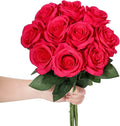 LFF 10pcs Silk Roses Artificial Flowers Fake Long Stem Roses for DIY Wedding Bouquet Home Decoration (Hotpink)