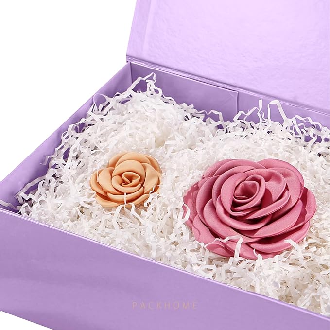 PACKHOME Large Gift Box with Lid 13.5x9x4.1 Inches, Sturdy Collapsible Gift Box with Magnetic Closure (Glossy Light Purple)