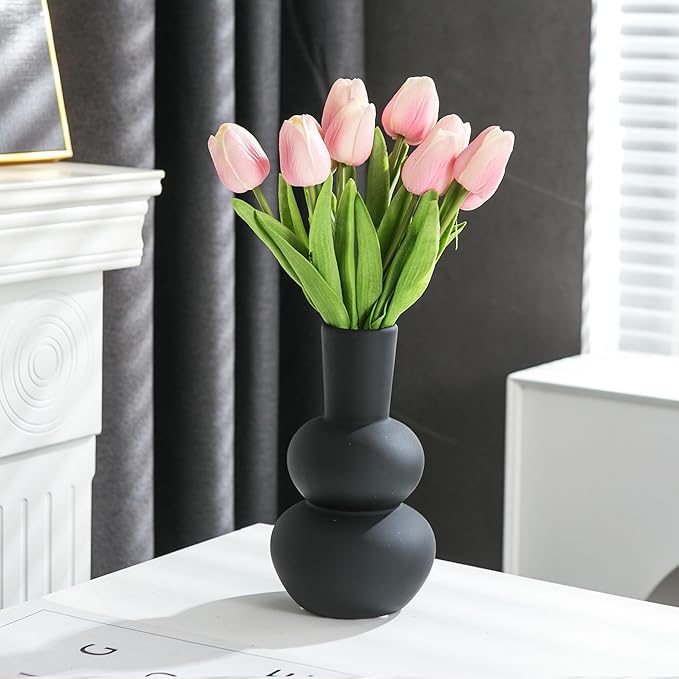 Modern Ceramic Vase, Matte Black Boho Vase, Minimalist Pampas Clay Vases for Wedding Dinner Living Room Office Bedroom, Table Centerpieces