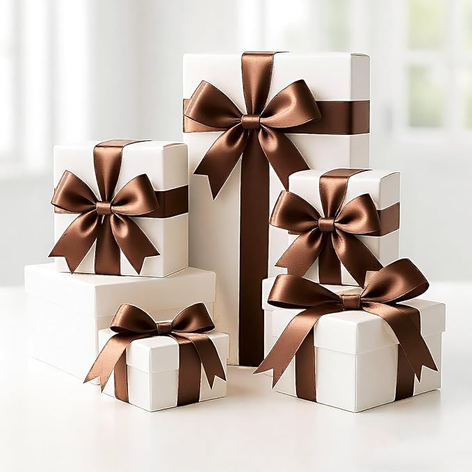KINGLAKE Brown Satin Ribbon – 1 1/2'' x 100 Yards Polyester Brown Ribbon for Gift Wrapping, Wedding, Party Decoration, DIY Crafts, Floral Bouquets and Wreath Bows