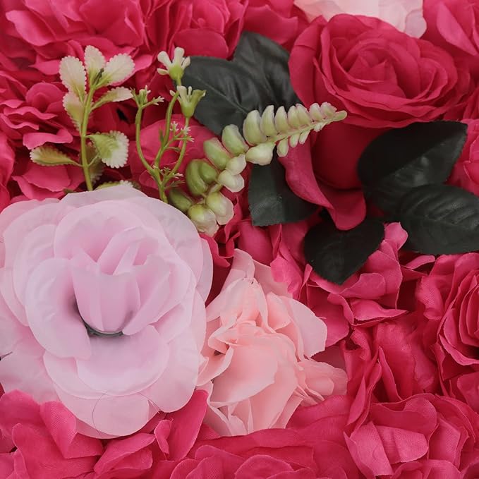 12 Pcs Artificial Flower Wall Panels, 24"x16" 3D Pink Silk Dahlia Hydrangea Rose Flowers Wall Backdrop Artificial Silk Fabric Flower Banquet Wedding Party Decor for Stage Background (Type 3)