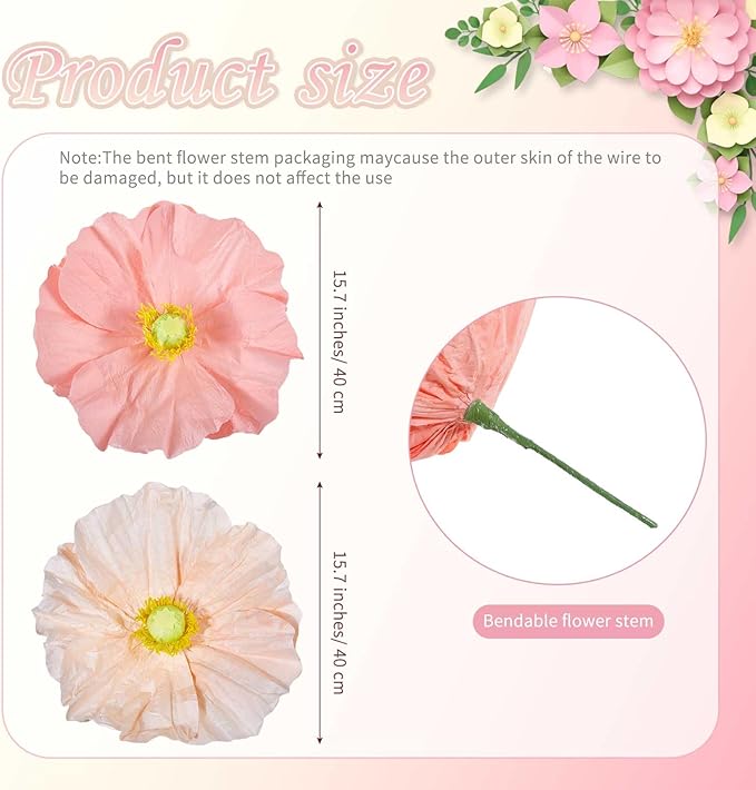 B-COOL Artificial Giant Flowers for Wedding Decoration: Pink Huge Flowers 5.58 ft Large Paper Flower Champagne Faux Floral for Reception Arrangements Photographic Props Party Background Decor