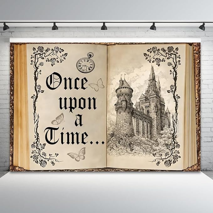 12x6ft Once Upon a Time Backdrop Fairy Tale Books Castle Princess Photography Background Once Upon a Time Birthday Baby Shower Decoration Storybook Wedding Party Banner
