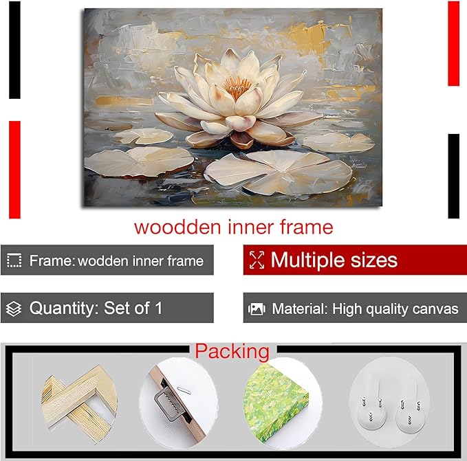 Ethereal white lotus floating on Crystal Waters poster vintage oil painting printwall art soft blush and gold accents serene home and office decor dreamy 28x40in Wood Framed