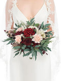 Rinlong 13.5" Wide Fall Wedding Bouquets for Bride Burgundy Bridal Bouquet for Wedding Wine Boho Dried Pampas Artificial Flowers Bouquets