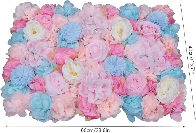 Gdrasuya10 6pcs Realistic Flower Wall Background Artificial Flowers Wall Backdrop Panel 3D Silk Rose Fake Flower Wall Panel Banquet Wedding Party Decor, Photography Background 60 x 40 cm