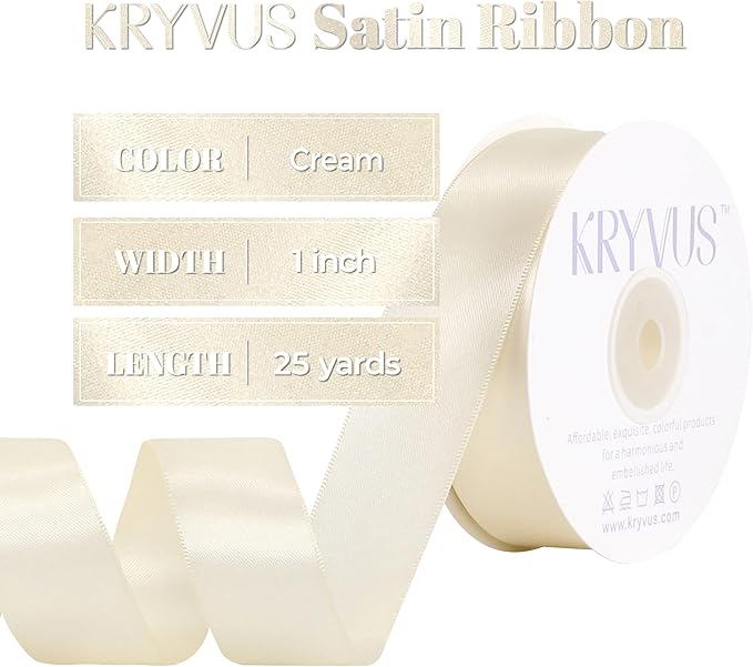 Cream Satin Ribbon, Double Faced 1 Inch X 25 Yards Cream Ribbon, Premium Satin Ribbon for Gift Wrapping, Crafts, Hair Bow Making, Sewing, Flower Bouquet, Wedding Party Decor