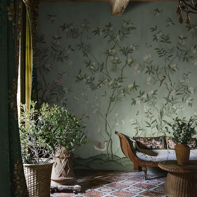 Floral Forest Wall Murals Peel and Stick Forest murals Removable Waterproof Large Wallpaper for Living Room Bedroom (Color-12, 137×98 inch)