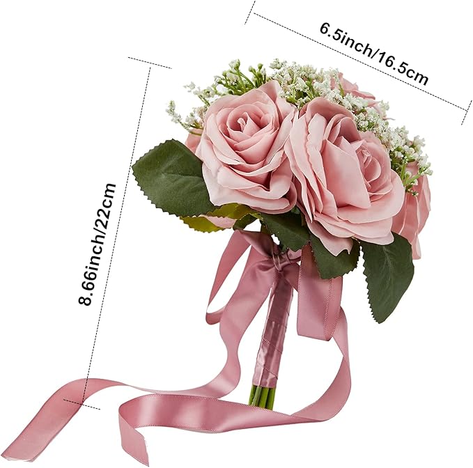 Meldel 6.5 Inch Bridesmaid Bouquet Set of 6, Wedding Bouquets for Bridesmaids, Rose Bridesmaid Bouquets for Wedding, Artificial Wedding Bouquet Flower, Floral Wedding Centerpieces