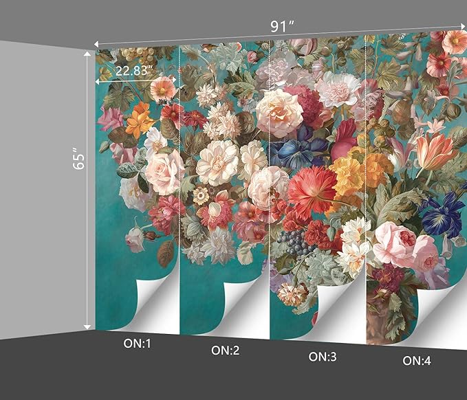 Floral Wallpaper Pink Peony murals Girls Bedroom Botanical Rose Flowers Leaf Aesthetic Room Decor Home Living Room tv Background Large Wall Mural - 91"x65" Not Peel and Stick
