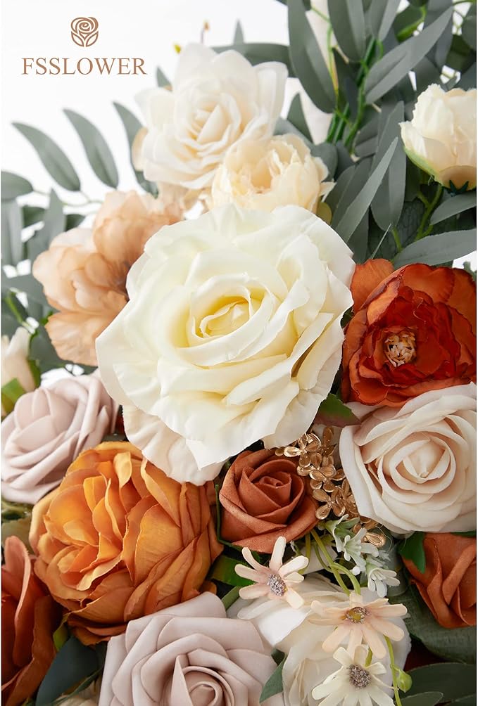 Wedding Arch Flowers with Drapes Kit (Pack of 4) - 2pcs Artificial Terracotta Deluxe Swag with 2pcs Sheer Drapes for Wedding Ceremony Backdrop Rose Floral Decoration Arbor Reception