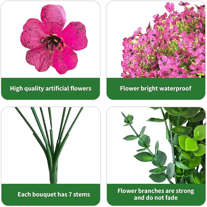 Artificial Fall Flowers Faux Mums for Outdoor Indoor Garden Home Decoration, Faux Flower Daisy with Eucalyptus Leaves Fake Mums Plants Greenery Boxwood Porch Patio, 12 Bundles