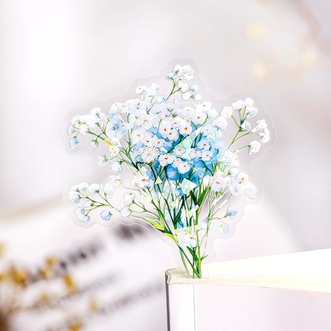 TIAMECH Studded Flowers PET Stickers - 60 Pcs Gypsophila with Stars Design, Waterproof Sticker for Journaling & Scrapbooking, Junk Journal Supplies, Ephemera & DIY Crafts