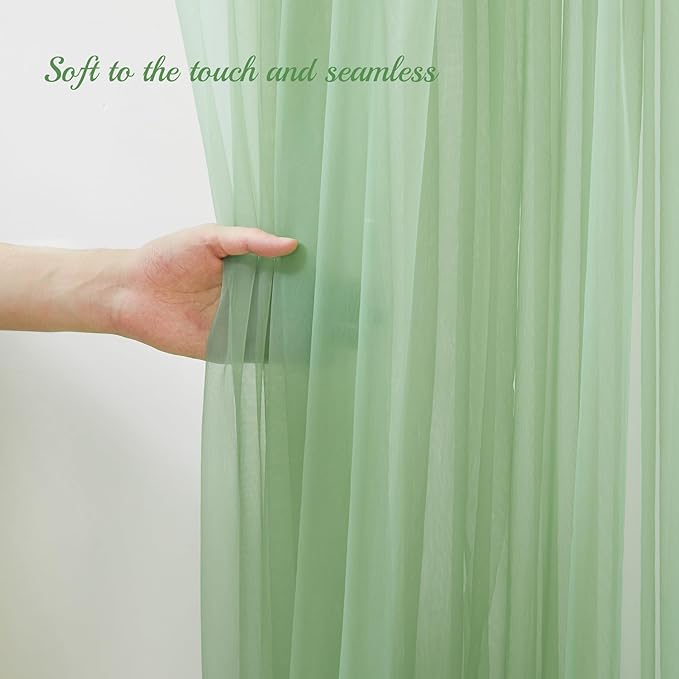 20x10ft Olive Green Tulle Backdrop Curtain with Lights String for Parites, Sheer Backdrop Curtains for Wedding Baby Shower Birthday Party Photo Shoot Decorations