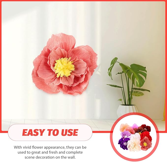 11Pcs Mixed Color Paper Flowers Wall Decorations for Living Party Nursery Holiday Background Showcase Crepe Tissue Floral Decor