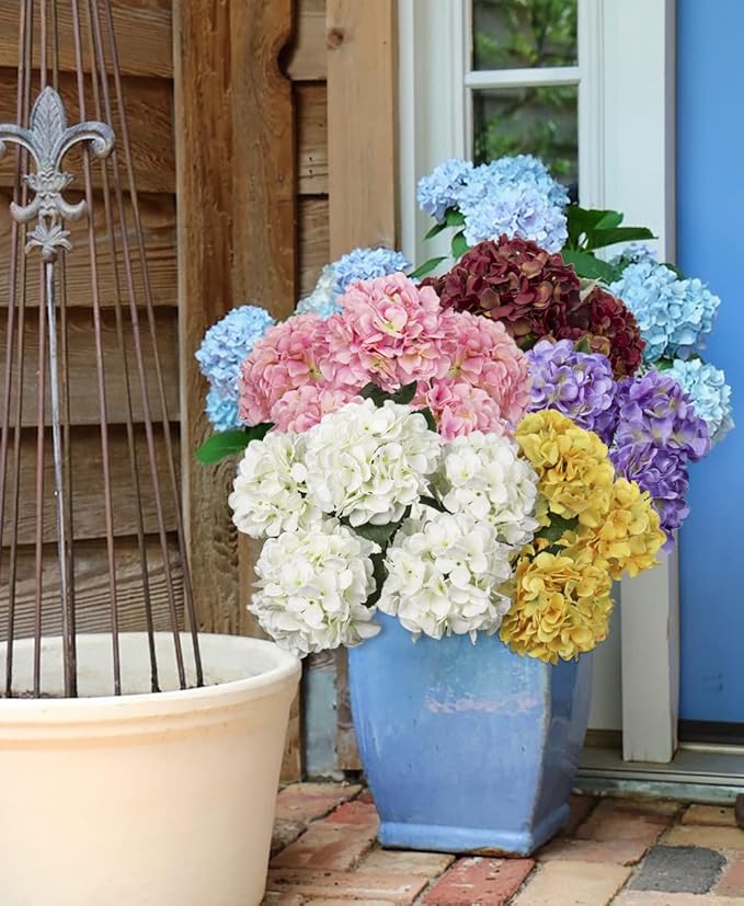 Blue Hydrangea Artificial Flowers Large Artificial Hydrangeas Silk Flowers for Home Decor Indoor Wedding Flowers Bouquets Faux Flowers Kitchen Centerpiece Table Decorations